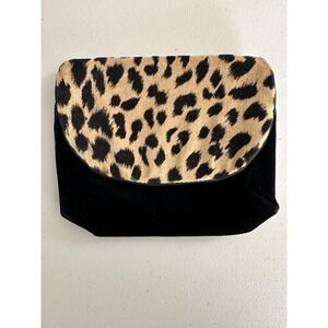 Christian Dior Leopard Print Black‎ Velvet Makeup Bag Pouch Mirror CD Charm